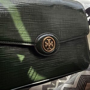 Tory Burch Dark Green Clutch with Gold Logo